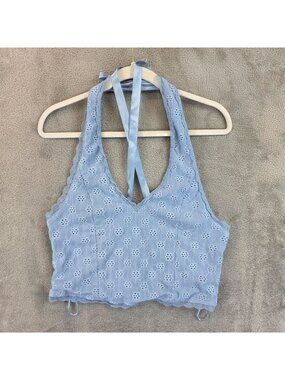 Kimchi Blue Tank Top Womens XL Blue Lace Halter Embroidered Cropped Boho